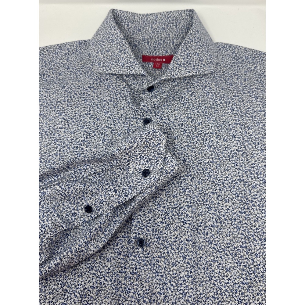 Nodus Button‎ Up Shirt Mens 17.5 44 Blue White Floral Cotton Long Sleeve French